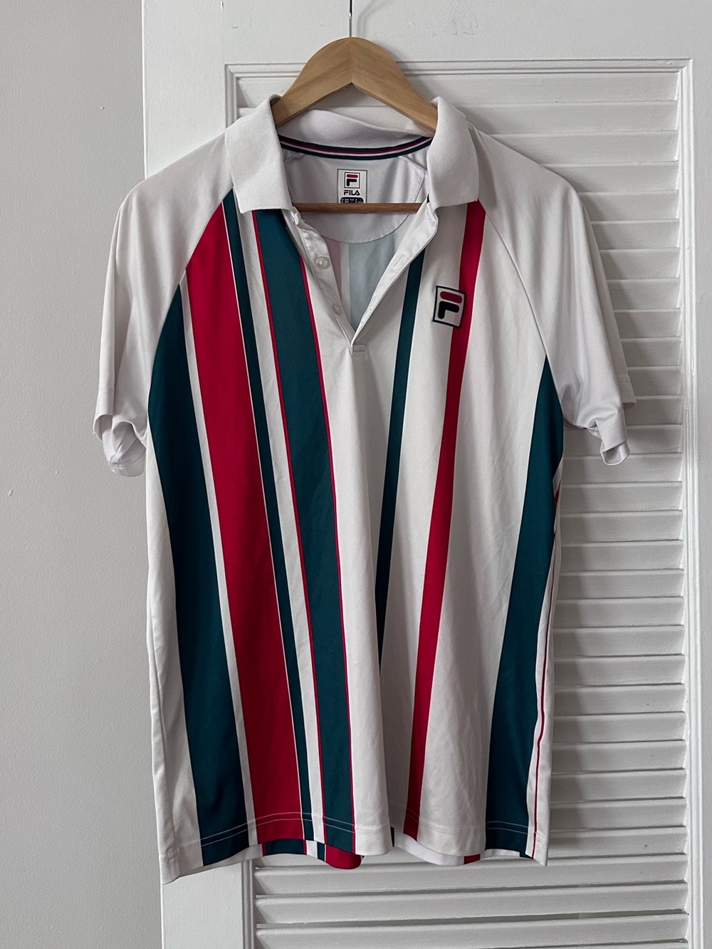 Fila Vertical Stripe Tennis Polo — White/Red/Navy | Size M